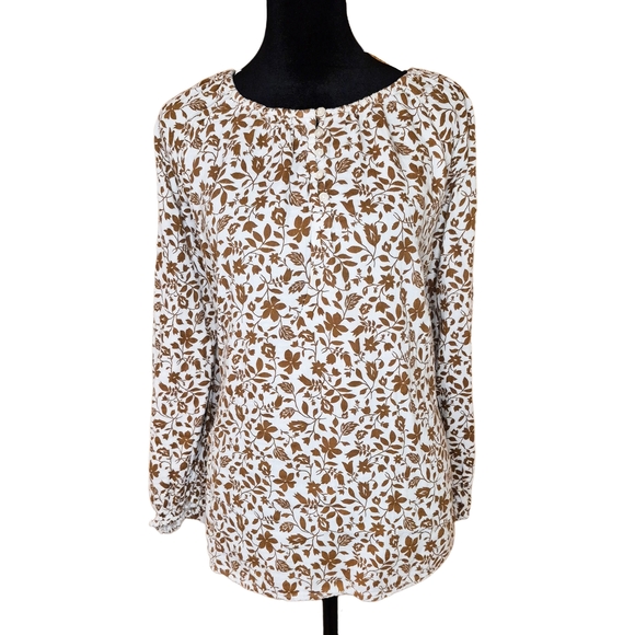 Old Navy Floral Peasant Blouse Brown & White Size XL - Picture 1 of 4